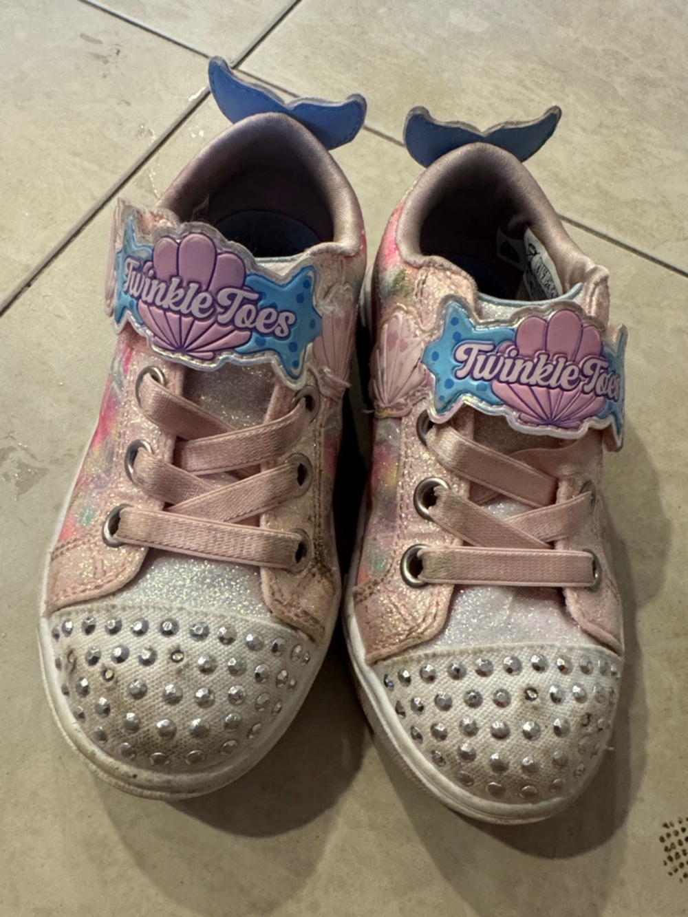 Skechers Twinkle Toes Pink Mermaid Light-Up Sneakers with Shell Accents